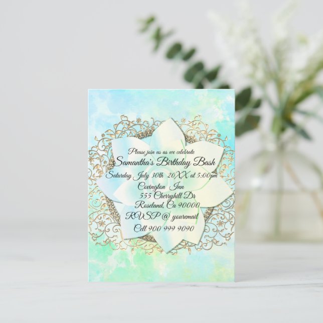Carte Postale Dreamy Pastels Lotus Fleur Anniversaire Personnali (Debout devant)