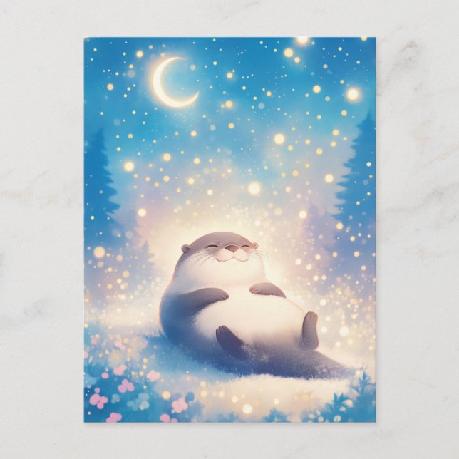 Carte Postale Dreamy Sleeping Otter Moonlit Night Sky (Devant)