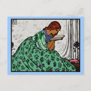 Carte Postale Dress Vert Lecture Femme Illustration classique