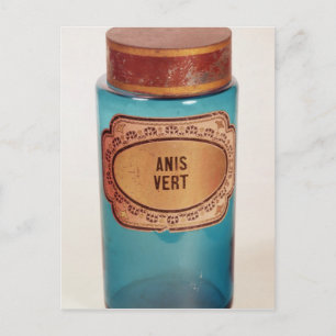 Carte Postale Drogue Jar, avec étiquette pour Anis Vert, c.1860