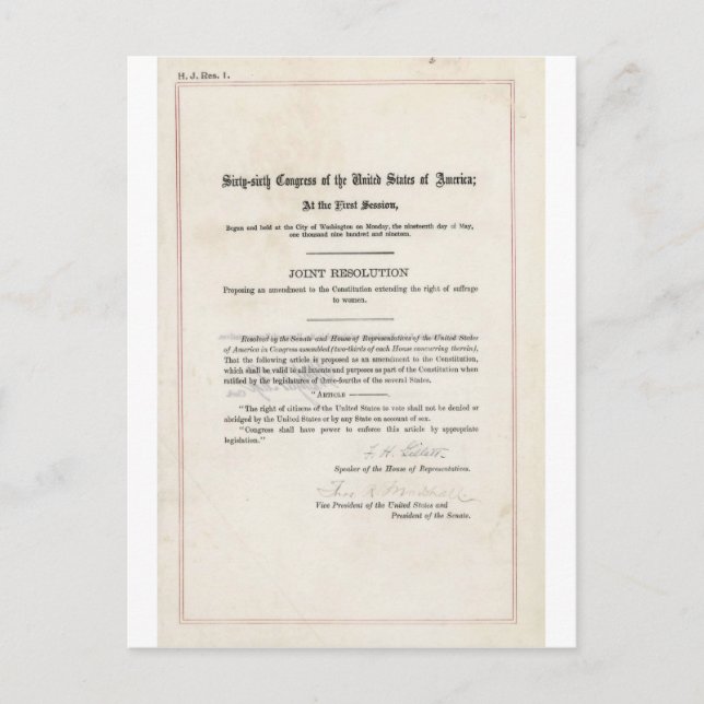 Carte Postale Droit de vote des femmes - 19e amendement (Devant)