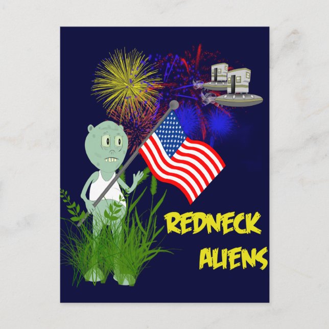 Carte postale drôle 4 juillet Aliens Redneck (Devant)