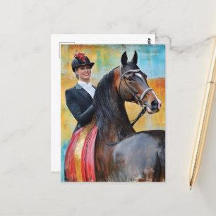 Carte Postale Drôle AI généré cheval et l'erreur de cavalier