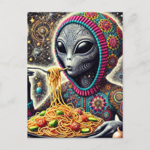Carte Postale Drôle Alien Drôle Manger Spaghetti