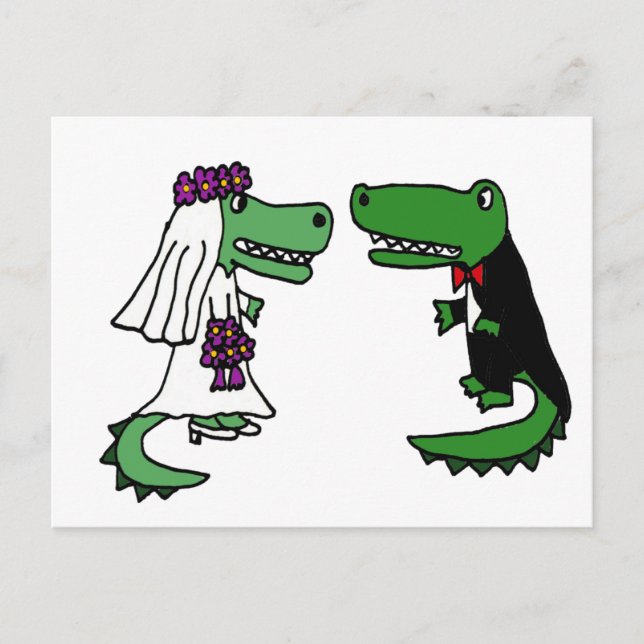 Carte Postale Drôle Alligator Bride et Groom Dessin (Devant)