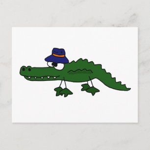 Carte Postale Drôle Alligator Portant un dessin Casquette de pêc