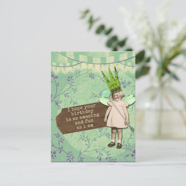 Carte Postale Drôle Altered Art Vintage Fille Anniversaire Sarca (Debout devant)