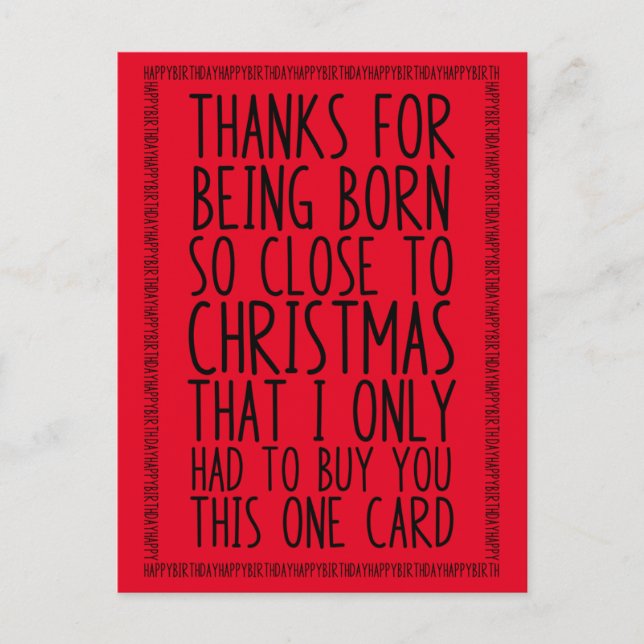 Carte Postale Drôle anniversaire de décembre combiné avec Noël (Devant)