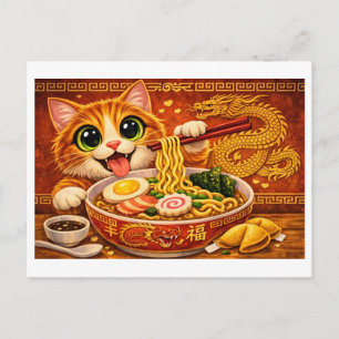 Carte Postale Drôle Art de Chat Ramen Nouilles Kawaii