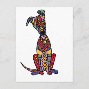 Carte Postale Drôle Artsy Greyhound Chien Art Abstrait