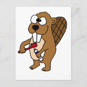 Carte Postale Drôle Beaver Brossant Dents Cartoon