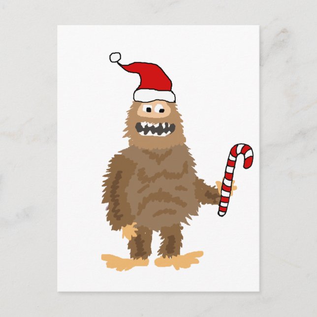 Carte Postale Drôle Bigfoot dans le chapeau de Noël (Devant)