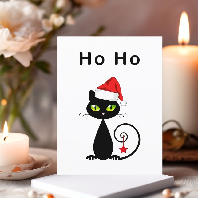 Carte Postale Drôle Black Ho Ho Père Noël Chat de Noël (Créateur téléchargé)