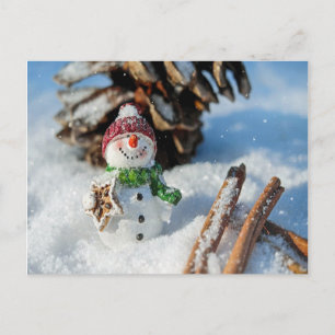 Carte Postale Drôle bonhomme de neige manger des friandises