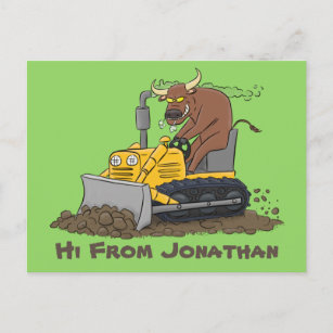 Carte Postale Drôle bulldozer de conduite de taureaux