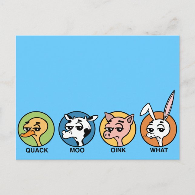 CARTE POSTALE DRÔLE CANARD VACHE COCHON ET LAPIN (Devant)