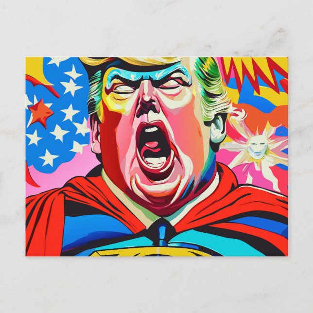Carte Postale Drôle Caricature Superhero Donald Trump Portrait (Devant)