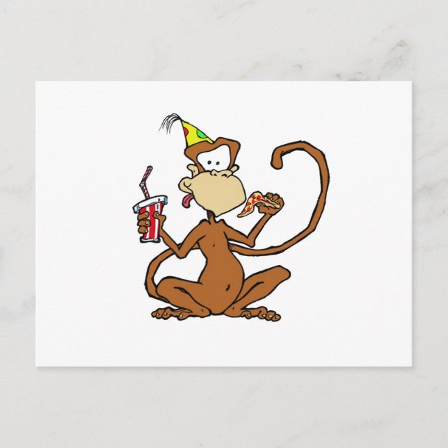Carte Postale Drôle Cartoon Pizza Singe (Devant)