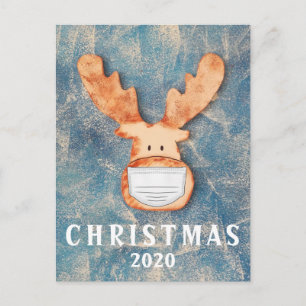 Carte Postale Drôle Cerf avec Masque Visage Noël 2020