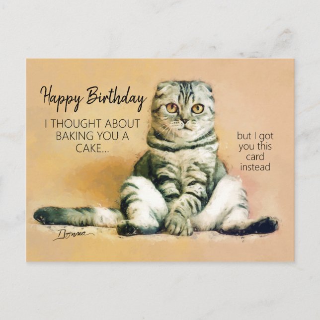 Carte Postale Drôle Chat Paresseux Joyeux Anniversaire (Devant)