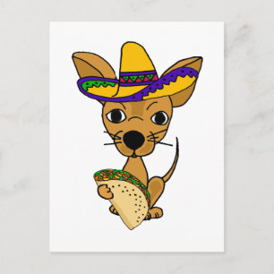 Carte Postale Drôle Chihuahua mangeant Taco Cartoon