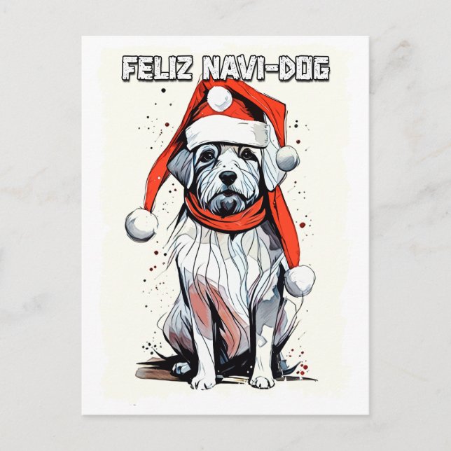 Carte Postale Drôle Citation de Noël mignon Chien de Père Noël W (Devant)