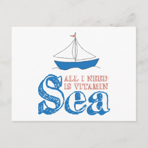 Carte Postale Drôle Citation Nautique Voilier Dessin Vitamin Mer