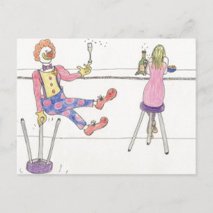 Carte Postale Drôle Clown Love Cartoon Romance Humour Art