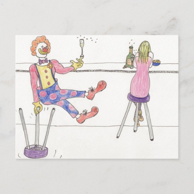 Carte Postale Drôle Clown Love Cartoon Romance Humour Art (Devant)