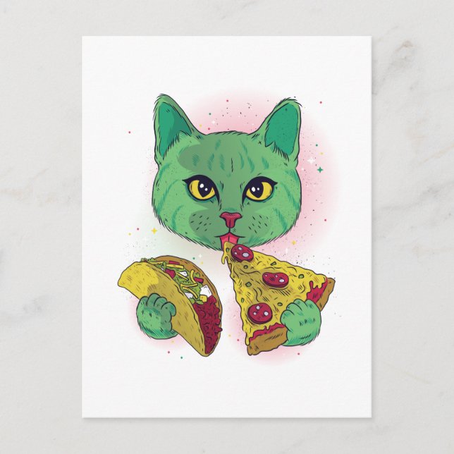 Carte Postale Drôle Cosmique Pizza Cat Graphic Cartoon Ado de l' (Devant)