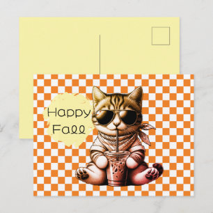 Carte Postale Drôle de chat cool Latte Bon Automne