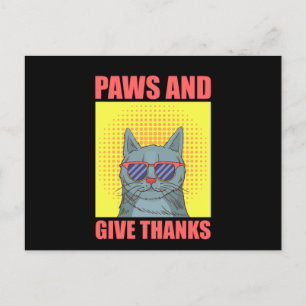 Carte Postale Drôle de chat de Thanksgiving Pattes et rendre grâ