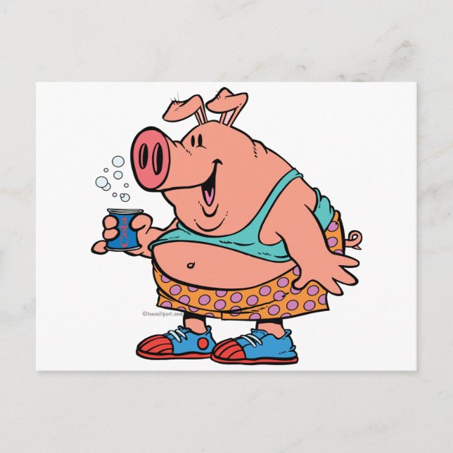Carte Postale drôle de fête animal porc dessin animé (Devant)