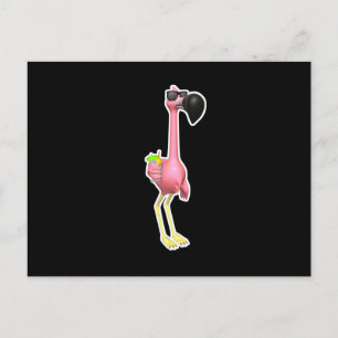 Carte Postale drôle de flamingo avec boisson
