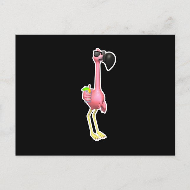 Carte Postale drôle de flamingo avec boisson (Devant)