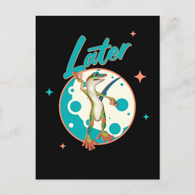 Carte Postale Drôle de Gecko Plus Tard Humour de Procrastination (Devant)