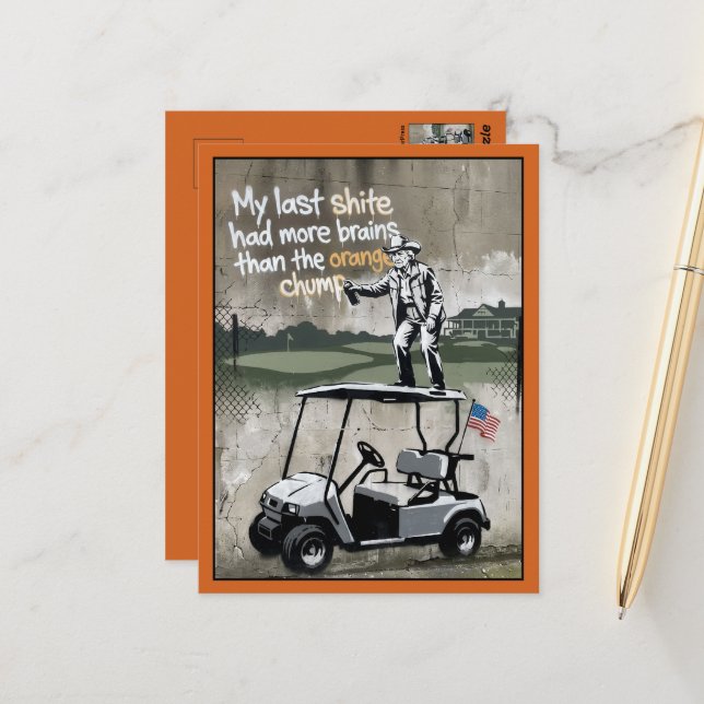 Carte Postale Drôle de Golf Anti-Trump (Devant/Arrière en situation)