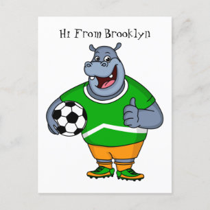 Carte Postale Drôle de joueur de football hippo dessin humoristi