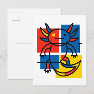 Carte Postale Drôle de motif d'art abstrait Axolotl Piet Mondria