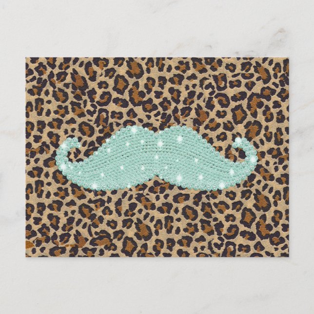 Carte Postale Drôle de moustache verte sarcelle et impression an (Devant)