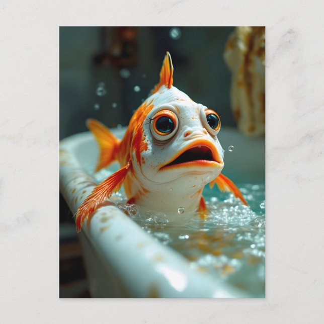 Carte Postale Drôle de poisson dans le bain (Devant)