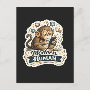 Carte Postale Drôle de Singe Humain Moderne Smartphone Réseaux S