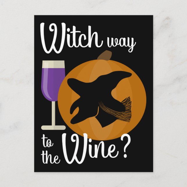 Carte Postale Drôle de sorcière d'Halloween : le chemin du vin e (Devant)