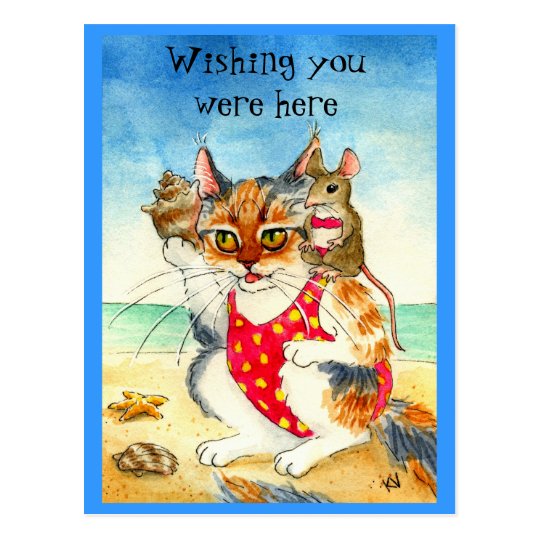 Carte Postale Drole De Vacances De Plage De Chat Zazzle Fr