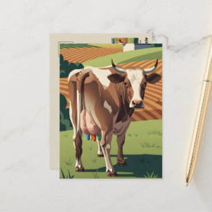 Carte postale drôle de vache style WPA