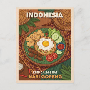 Carte Postale Drôle de voyage rétro Indonésie Nasi Goreng Nourri