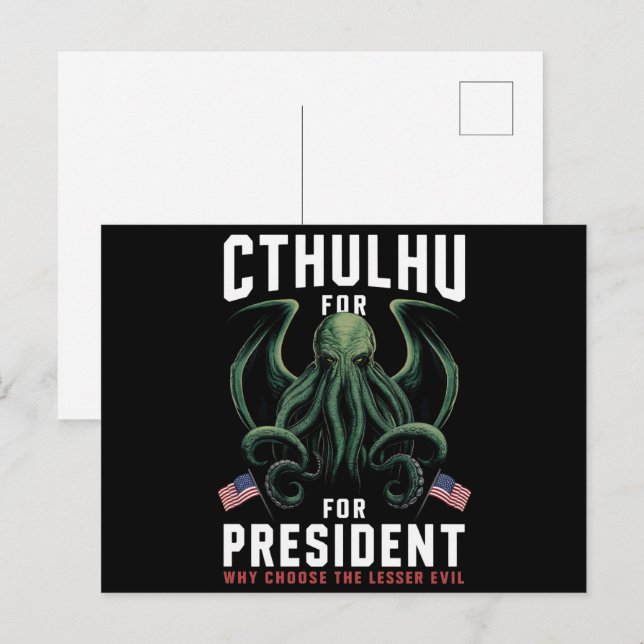 Carte Postale Drôle d'élection 2024 Cthulhu pour Président  (Devant / Derrière)