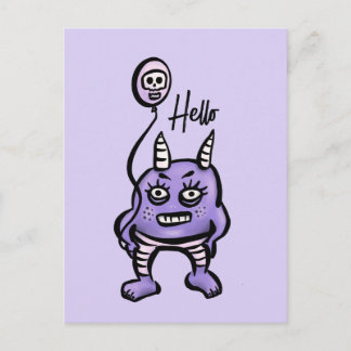Carte Postale Drôle démon Bonjour Purple mou Whimsigoth