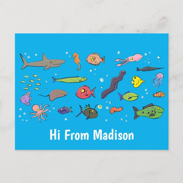 Carte Postale Drôle des créatures marines dessin motif (Devant)