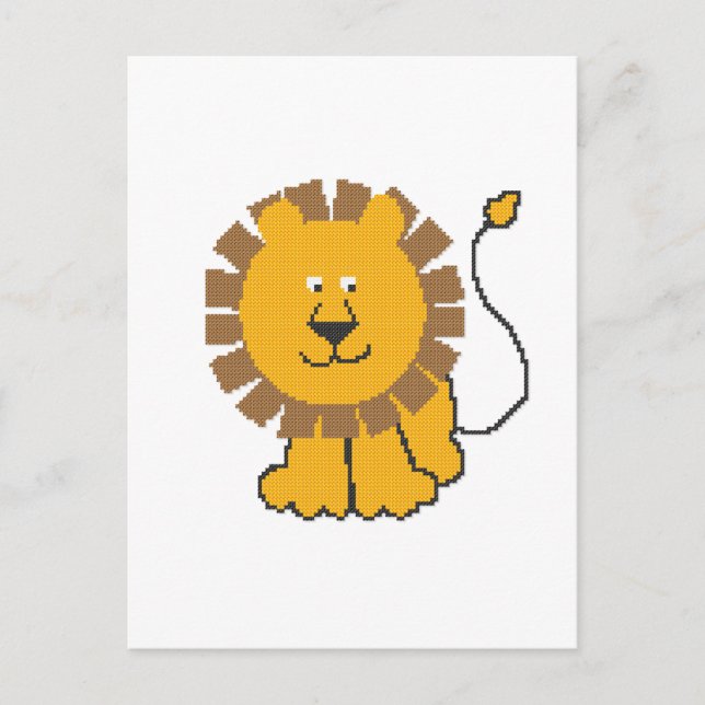 Carte Postale Drôle dessin animé de point de croix Lion (Devant)